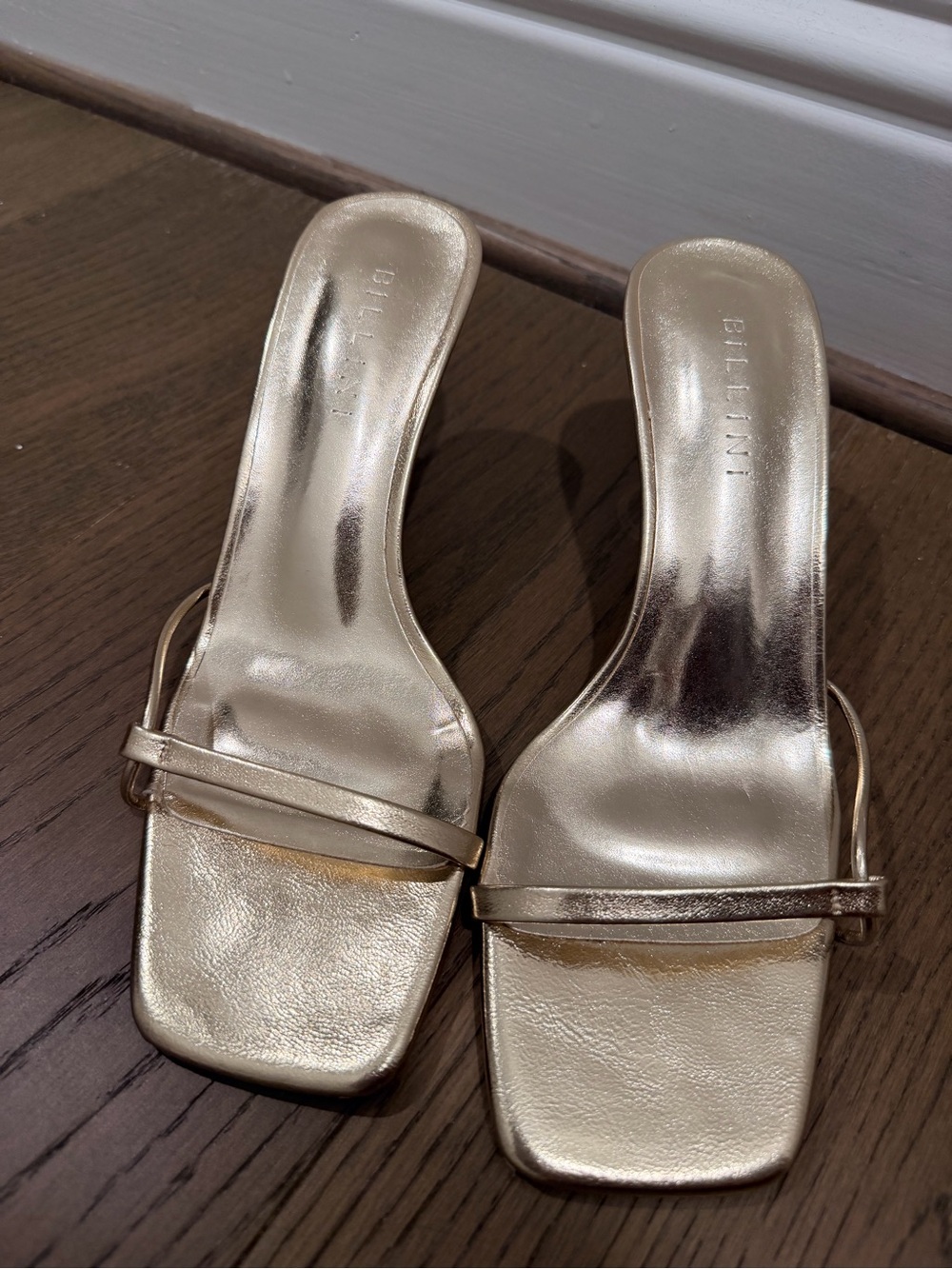 Billini Metallic Gold Square-Toe Slide Mules